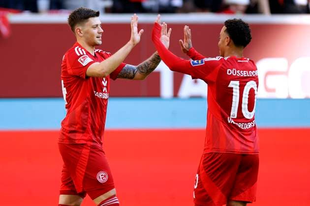 KOWNACKI Dawid Fortuna Duesseldorf cheers after his goal to 1 1 with VAN BREDERODE DFL 2 Bundesliga Saison 2024 2025 Spiel Fortuna Duesseldorf SSV Ulm 3 2 am 01 02 2025 in Duesseldorf DFL REGULATIONS PROHIBIT ANY USE OF PHOTOGRAPHS as IMAGE SEQUENCES and or QUASI VIDEO Copyright: xLacixPerenyix
