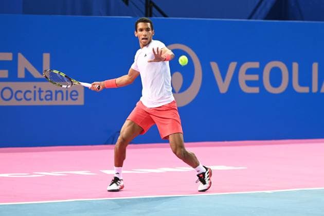 TENNIS : Open Sud de France ATP, Tennis Herren 250 - 01 02 2025 MONTPELLIER, FRANCE - 01 FEVRIER : 2 Felix AUGER-ALIASSIME (CAN) lors de la demi-finale du tournoi Open Sud de France ATP 250 contre Jesper DE JONG (NED) a Montpellier le 1er fÃ vrier 2025. France  Copyright: xValentinaxClaretx