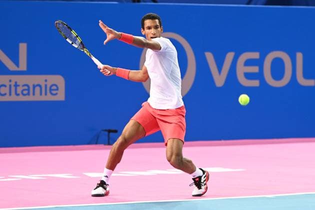 TENNIS : Open Sud de France ATP, Tennis Herren 250 - 01 02 2025 MONTPELLIER, FRANCE - 01 FEVRIER : 2 Felix AUGER-ALIASSIME (CAN) lors de la demi-finale du tournoi Open Sud de France ATP 250 contre Jesper DE JONG (NED) a Montpellier le 1er fÃ vrier 2025. France  Copyright: xValentinaxClaretx