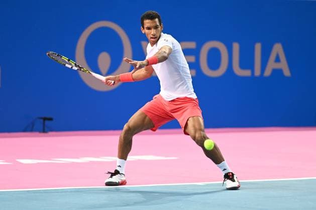 TENNIS : Open Sud de France ATP, Tennis Herren 250 - 01 02 2025 MONTPELLIER, FRANCE - 01 FEVRIER : 2 Felix AUGER-ALIASSIME (CAN) lors de la demi-finale du tournoi Open Sud de France ATP 250 contre Jesper DE JONG (NED) a Montpellier le 1er fÃ vrier 2025. France  Copyright: xValentinaxClaretx