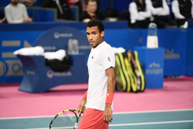 TENNIS : Open Sud de France ATP, Tennis Herren 250 - 01 02 2025 MONTPELLIER, FRANCE - 01 FEVRIER : 2 Felix AUGER-ALIASSIME (CAN) lors de la demi-finale du tournoi Open Sud de France ATP 250 contre Jesper DE JONG (NED) a Montpellier le 1er fÃ vrier 2025. France  Copyright: xValentinaxClaretx