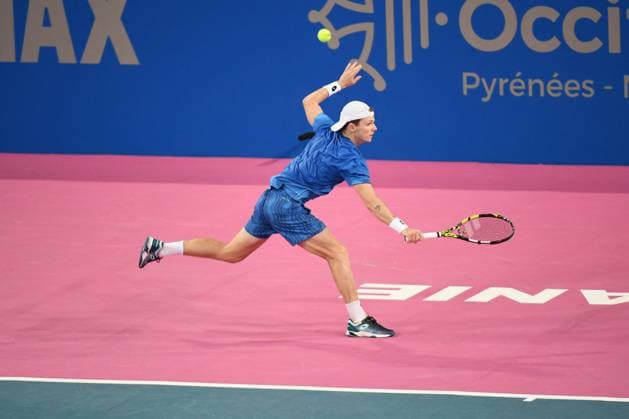 TENNIS : Open Sud de France ATP, Tennis Herren 250 - 01 02 2025 MONTPELLIER, FRANCE - 01 FEVRIER : Jesper DE JONG (NED) lors de la demi-finale du tournoi Open Sud de France ATP 250 contre 2 Felix AUGER-ALIASSIME (CAN) a Montpellier le 1er fÃ vrier 2025. France  Copyright: xValentinaxClaretx