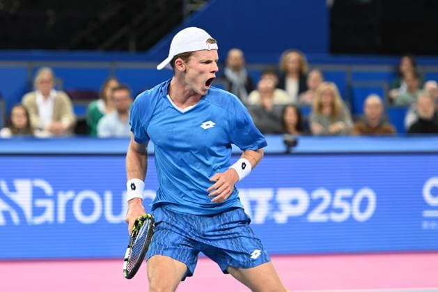 TENNIS : Open Sud de France ATP, Tennis Herren 250 - 01 02 2025 MONTPELLIER, FRANCE - 01 FEVRIER : Celebration Jesper DE JONG (NED) lors de la demi-finale du tournoi Open Sud de France ATP 250 contre 2 Felix AUGER-ALIASSIME (CAN) a Montpellier le 1er fÃ vrier 2025. France  Copyright: xValentinaxClaretx