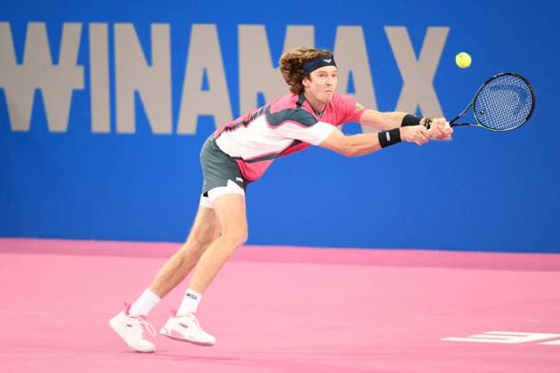 TENNIS : Open Sud de France ATP, Tennis Herren 250 - 01 02 2025 MONTPELLIER, FRANCE - 01 FEVRIER : 1 Andrey RUBLEV lors de la demi-finale du tournoi Open Sud de France ATP 250 contre Q Aleksandar KOVACEVIC (USA) a Montpellier le 1er fÃ vrier 2025. France  Copyright: xValentinaxClaretx