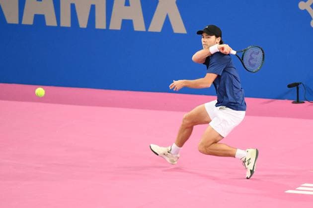 TENNIS : Open Sud de France ATP, Tennis Herren 250 - 01 02 2025 MONTPELLIER, FRANCE - 01 FEVRIER : Q Aleksandar KOVACEVIC (USA) lors de la demi-finale du tournoi Open Sud de France ATP 250 contre 1 Andrey RUBLEV a Montpellier le 1er fÃ vrier 2025. France  Copyright: xValentinaxClaretx