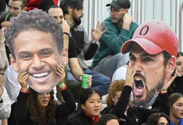 February 1, 2025, Montreal, Pq, Canada: Team Canada fans cheer on Gabriel Diallo, of Canada, during his Davis Cup qualifying tennis match against Marton Fucsovics, of Hungary, in Montreal on Saturday, February 1, 2025. Gabriel Diallo, Marton Fucsovics, - ZUMAc35_ 20250201_zaf_c35_109 Copyright: xGrahamxHughesx