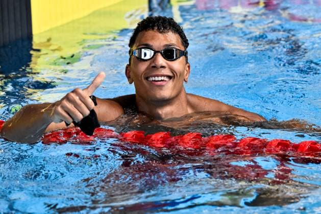 Melvin Imoudu of Germany - Potsdamer SV reacts after winning the gold medal in the 50m Breaststroke Men Final during the 25th edition of the swimming event Euro Meet at Centre National Sportif et Culturel d™Coque in Luxembourg (LUX), February 01, 2025. giorgioXscala