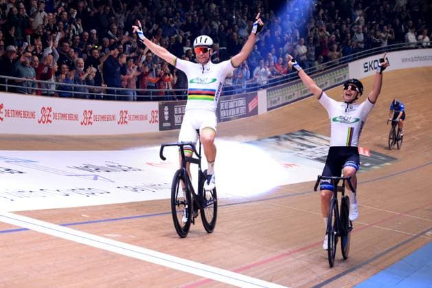 DEU, Sixdays Weekend, 02 02 2025, Velodrom, Berlin, DEU, Sixdays Weekend, in the picture Roger Kluge GER, Theo Reinhardt GER Photo Juergen Engler nordphoto GmbH nordphotoxGmbHx xEngler nph00076