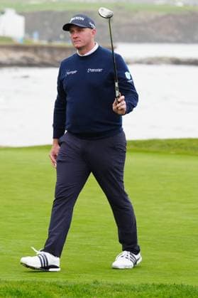 PEBBLE BEACH, CA - FEBRUARY 01: PGA, Golf Herren golfer Sepp Straka reacts to making a birdie putt on the 18th hole during the third round of the AT&T Pebble Beach Pro AM on February 1, 2025, at Pebble Beach Golf Links in Pebble Beach, California. (Photo by Brian Spurlock Icon Sportswire) GOLF: FEB 01 PGA AT&T Pebble Beach Pro-Am EDITORIAL USE ONLY Icon25020115