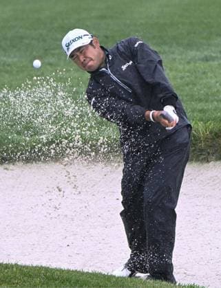 Golf: AT&T Pebble Beach Pro-Am Hideki Matsuyama of Japan hits out of a bunker on the 17th hole in the third round of the AT&amp;T Pebble Beach Pro-Am golf tournament on Feb. 1, 2025, at Pebble Beach Golf Links in Pebble Beach, California.  A14AA0004082747P