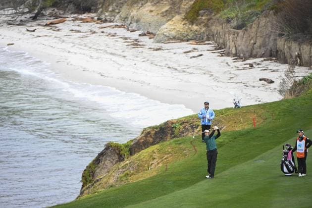 Golf: AT&T Pebble Beach Pro-Am Hideki Matsuyama of Japan plays a shot on the sixth hole in the third round of the AT&amp;T Pebble Beach Pro-Am golf tournament on Feb. 1, 2025, at Pebble Beach Golf Links in Pebble Beach, California.  A14AA0004082815P