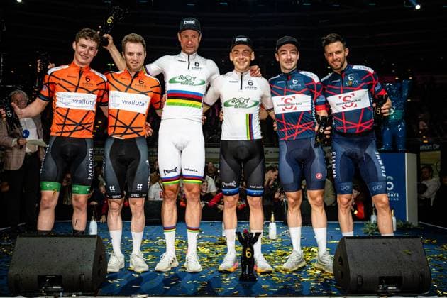 HEIJNEN Philip, HAVIK Yoeri, KLUGE Roger, REINHARDT Theo, VIVIANI Elia, SCARTEZZINI Michele Six Day Berlin 2025 Team 2 HEIJNEN Philip NED Black HAVIK Yoeri NED Red Second Place Team 1 KLUGE Roger GER Red REINHARDT Theo GER Black Winner First Place Team 12 VIVIANI Elia ITA Black SCARTEZZINI Michele ITA Red Third Place Award Ceremony Medal Ceremony Podium Landscape horizontal Landscape Event Event Six Day Berlin 2025 Category Category Cycling Track Cycling Sixdays Elite Men Location Location Europe Germany Berlin Velodrom Berlin Discipline Madison Distance m Date Date 01 02 2025 Saturday Day 2