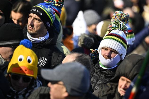 Fans pictured during the junior men competition of the UCI cyclocross World Championship, WM, Weltmeisterschaft in Lievin, France, Sunday 02 February 2025. The world championships are taking place from 31 January until 02 February. JASPERxJACOBS  x111633031x