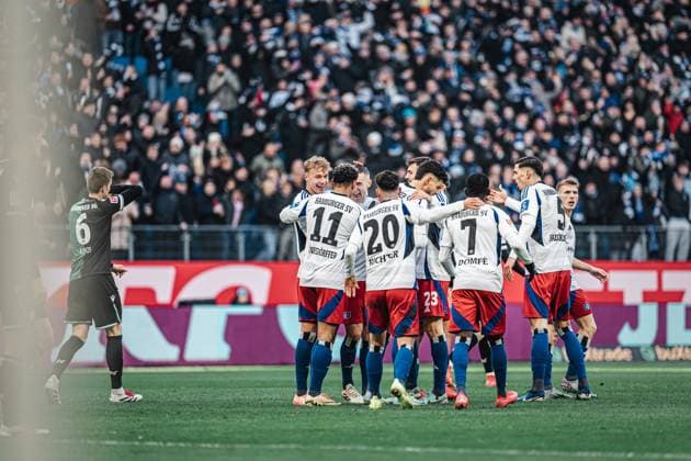 Soccer Men Season 2024 2025 2 Soccer Bundesliga 20 Matchday Hamburger SV vs Hannover 96 02 02 2025 HSV cheers after Silvan Heftis goal 30, HSV Hamburg Volksparkstadion Hamburg Germany