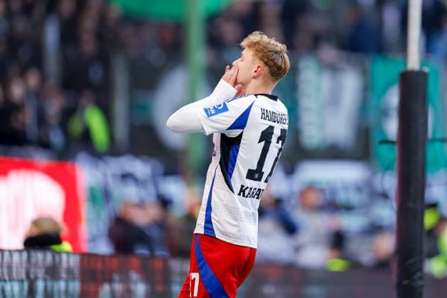 Hamburg, February 2, 2025 Football, 2 Bundesliga 2024 25, Hamburger SV Hannover 96 Adam Karabec Hamburger SV, 17 DFL REGULATIONS PROHIBIT ANY USE OF PHOTOGRAPHS AS IMAGE SEQUENCES AND OR QUASI VIDEO