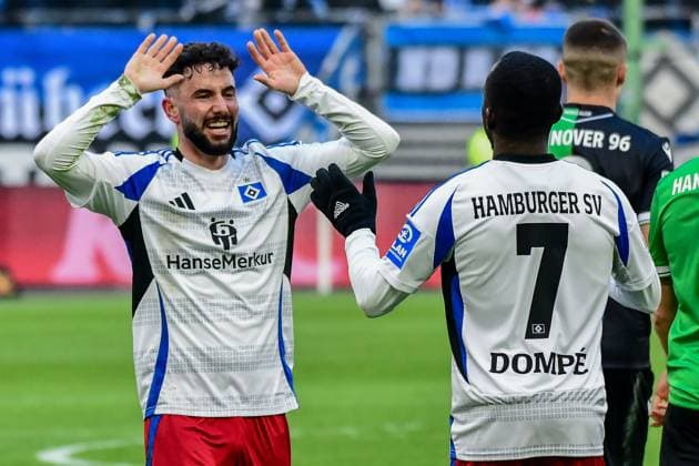 1 0 by Silvan Hefti not in picture HSV Marco Richter cheers with Jean Luc Dompe HSV Germany , Hamburg , Volksparkstadion , Football , 2 Bundesliga , Hamburger SV Hannover 96