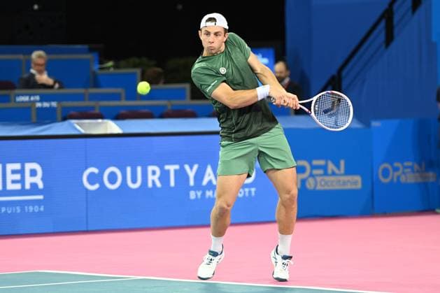 TENNIS : Open Sud de France ATP, Tennis Herren 250 - 02 02 2025 MONTPELLIER, FRANCE - 02 FEVRIER : Robin HAASE (NED) - Botic VAN DE ZANDSCHULP (NED) vs. Tallon GRIEKSPOOR (NED) - Bart STEVENS (NED) lors de la finale doubles du tournoi Open Sud de France ATP 250 a Montpellier le 2 fÃ vrier 2025. France  Copyright: xValentinaxClaretx