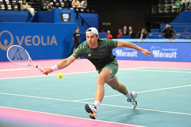 TENNIS : Open Sud de France ATP, Tennis Herren 250 - 02 02 2025 MONTPELLIER, FRANCE - 02 FEVRIER : Robin HAASE (NED) - Botic VAN DE ZANDSCHULP (NED) vs. Tallon GRIEKSPOOR (NED) - Bart STEVENS (NED) lors de la finale doubles du tournoi Open Sud de France ATP 250 a Montpellier le 2 fÃ vrier 2025. France  Copyright: xValentinaxClaretx