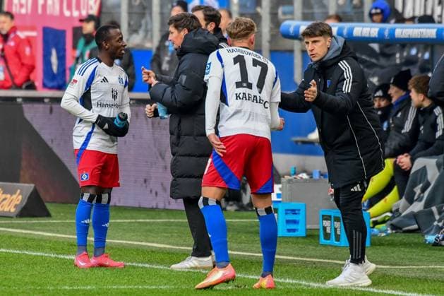 Coach Merlin Polzin Jean Luc Dompe Adam Karabec Co Coach Loic Fave HSV Germany , Hamburg , Volksparkstadion , Football , 2 Bundesliga , Hamburger SV Hannover 96