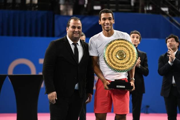TENNIS : Open Sud de France ATP, Tennis Herren 250 - 02 02 2025 MONTPELLIER, FRANCE - 02 FEVRIER : Kamel CHIBLI, et 2 Felix AUGER-ALIASSIME (CAN) vainqueur du tournoi Open Sud de France ATP 250 contre Q Aleksandar KOVACEVIC (USA) a Montpellier le 2 fÃ vrier 2025. France  Copyright: xValentinaxClaretx