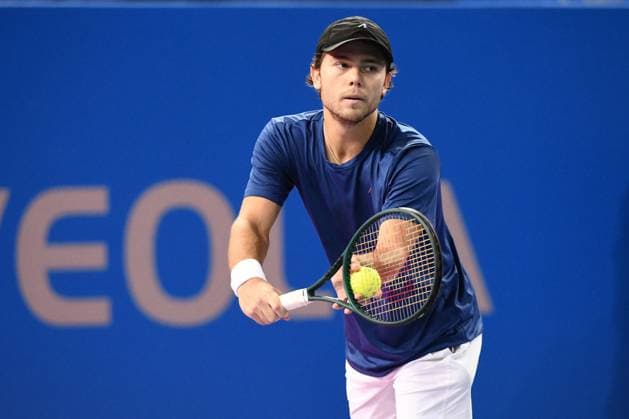 TENNIS : Open Sud de France ATP, Tennis Herren 250 - 02 02 2025 MONTPELLIER, FRANCE - 02 FEVRIER : Q Aleksandar KOVACEVIC (USA) lors de la finale contre 2 Felix AUGER-ALIASSIME (CAN) lors du tournoi Open Sud de France ATP 250 a Montpellier le 2 fÃ vrier 2025. France  Copyright: xValentinaxClaretx