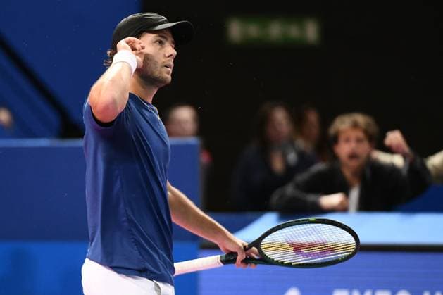 TENNIS : Open Sud de France ATP, Tennis Herren 250 - 02 02 2025 MONTPELLIER, FRANCE - 02 FEVRIER : Q Aleksandar KOVACEVIC (USA) lors de la finale contre 2 Felix AUGER-ALIASSIME (CAN) lors du tournoi Open Sud de France ATP 250 a Montpellier le 2 fÃ vrier 2025. France  Copyright: xValentinaxClaretx