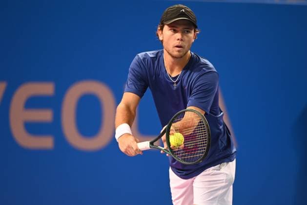 TENNIS : Open Sud de France ATP, Tennis Herren 250 - 02 02 2025 MONTPELLIER, FRANCE - 02 FEVRIER : Q Aleksandar KOVACEVIC (USA) lors de la finale contre 2 Felix AUGER-ALIASSIME (CAN) lors du tournoi Open Sud de France ATP 250 a Montpellier le 2 fÃ vrier 2025. France  Copyright: xValentinaxClaretx