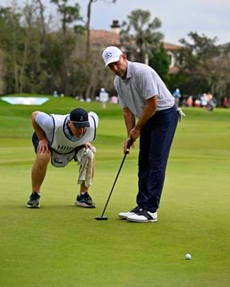 John Smoltz lines up a putt on the 18th green at the LPGA, Golf Damen Hilton Grand Vacations Tournament of Champions at the Lake Nona Golf and Country Club in Orlando, Florida on Sunday February 2, 2025. .  ORP20250202030 JOExMARINO