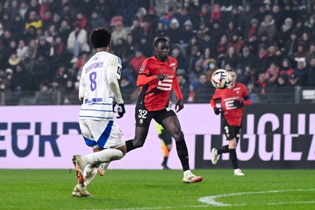 FOOTBALL : Rennes vs Strasbourg - Ligue 1 - 02 02 2025 Naouirou Ahamada ( 32 - Rennes ) during the Ligue 1 match between Stade Rennais FC and Racing Club de Strasbourg at Roazhon Park on February 02, 2025 in Rennes, France. ( Photo by Dante Badano PsnewZ ) - RennesFrance  Copyright: xDantexBadanox