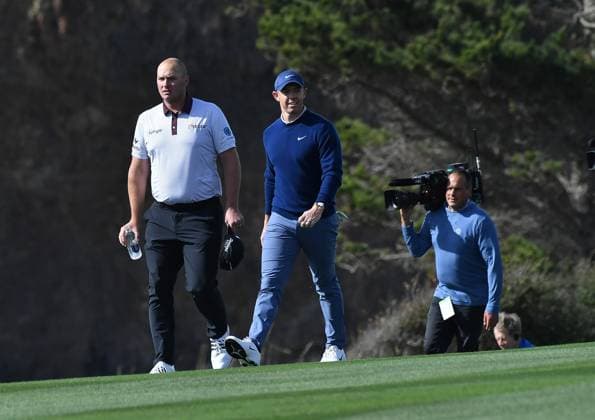 February 2, 2025, Pebble Beach, Ca, USA: Rory McIlroy and Sepp Straka during the final round of the AT&T Pebble Beach Pro-Am 2025 at Pebble Beach Golf Links on February 02, 2025 in Pebble Beach, California. Photo: Casey Flanigan imageSPACE Pebble Beach USA - ZUMAi237 20250202_zsa_i237_035 Copyright: xFlanigan Imagespacex