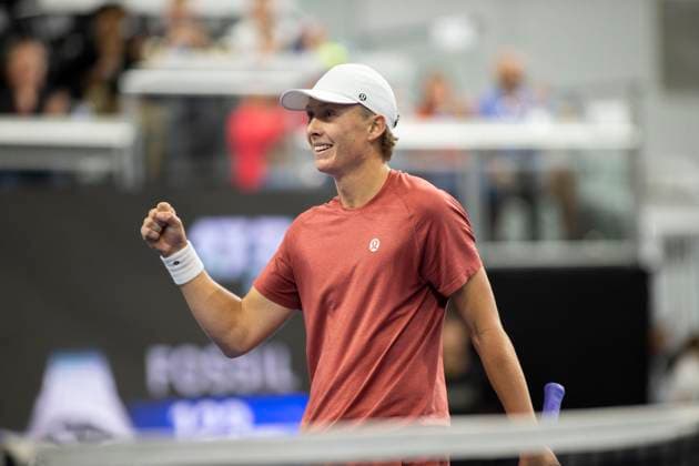 February 2, 2025, Frisco, Texas, USA: ETHAN QUINN (USA) celebrates during round 2 of the qualifiers at the Dallas Open at the Star in Frisco, TX. ETHAN QUINN (USA) defeated JAMES DUCKWORTH (AUS), 14-11. Frisco USA - ZUMAh193 20250202_zsp_h193_011 Copyright: xDanielxMcGregor-Huyerx