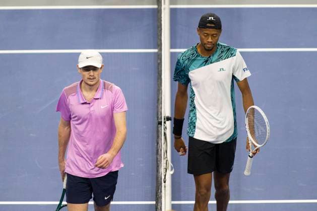 February 2, 2025, Frisco, Texas, USA: (L to r) JACK PINNINGTON JONES (GBR) and CHRISTIAN EUBANKS (USA) walks off the court after round 2 of the qualifiers at the Dallas Open at the Star in Frisco, TX. CHRIS EUBANKS (USA) defeated JACK PINNINGTON JONES (GBR), 12-4. Frisco USA - ZUMAh193 20250202_zsp_h193_019 Copyright: xDanielxMcGregor-Huyerx