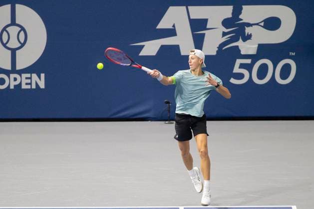February 2, 2025, Frisco, Texas, USA: GEORGI GEORGIEV (BUL) returns with a forehand during round 2 of the qualifiers at the Dallas Open at the Star in Frisco, TX. MICHAEL MMOH (USA) defeated GEORGI GEORGIEV (BUL), 13-9. Frisco USA - ZUMAh193 20250202_zsp_h193_026 Copyright: xDanielxMcGregor-Huyerx