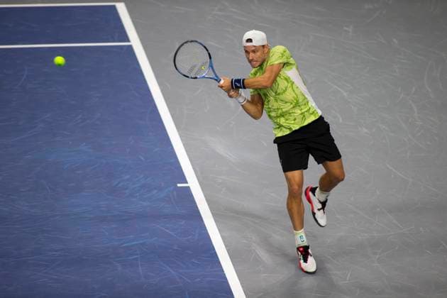 February 2, 2025, Frisco, Texas, USA: JAMES DUCKWORTH (AUS) returns with a backhand during round 2 of the qualifiers at the Dallas Open at the Star in Frisco, TX. ETHAN QUINN (USA) defeated JAMES DUCKWORTH (AUS), 14-11. Frisco USA - ZUMAh193 20250202_zsp_h193_030 Copyright: xDanielxMcGregor-Huyerx