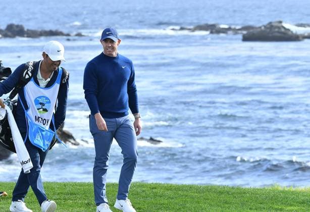 February 2, 2025, Pebble Beach, Ca, USA: Rory McIlroy is seen on the 18th hole fairway after the final round of the AT&T Pebble Beach Pro-Am 2025 at Pebble Beach Golf Links on February 02, 2025 in Pebble Beach, California. Northern Ireland s Rory McIlroy marked his first PGA, Golf Herren Tour event of the year with an impressive two-shot victory at the Pebble Beach Pro-Am. The 35-year-old finished with a six-under 66 to win on 21 under par, his 27th victory on the PGA Tour - and first at the iconic California course. Photo: Casey Flanigan imageSPACE Pebble Beach USA - ZUMAi237 20250202_zsa_i237_043 Copyright: xFlanigan Imagespacex