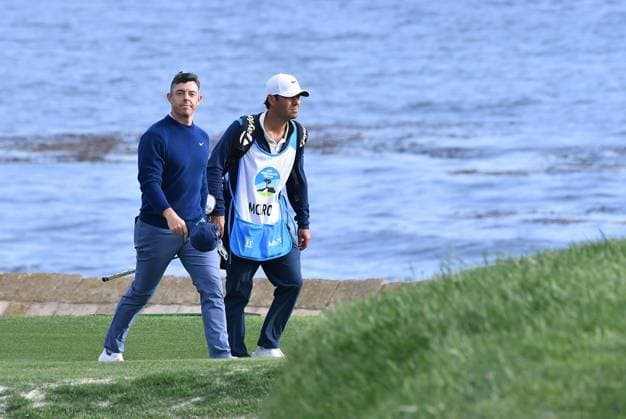 February 2, 2025, Pebble Beach, Ca, USA: Rory McIlroy is seen on the 18th hole fairway after the final round of the AT&T Pebble Beach Pro-Am 2025 at Pebble Beach Golf Links on February 02, 2025 in Pebble Beach, California. Northern Ireland s Rory McIlroy marked his first PGA, Golf Herren Tour event of the year with an impressive two-shot victory at the Pebble Beach Pro-Am. The 35-year-old finished with a six-under 66 to win on 21 under par, his 27th victory on the PGA Tour - and first at the iconic California course. Photo: Casey Flanigan imageSPACE Pebble Beach USA - ZUMAi237 20250202_zsa_i237_050 Copyright: xFlanigan Imagespacex