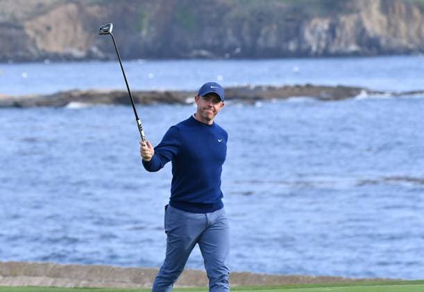 February 2, 2025, Pebble Beach, Ca, USA: Rory McIlroy is seen on the 18th hole fairway after the final round of the AT&T Pebble Beach Pro-Am 2025 at Pebble Beach Golf Links on February 02, 2025 in Pebble Beach, California. Northern Ireland s Rory McIlroy marked his first PGA, Golf Herren Tour event of the year with an impressive two-shot victory at the Pebble Beach Pro-Am. The 35-year-old finished with a six-under 66 to win on 21 under par, his 27th victory on the PGA Tour - and first at the iconic California course. Photo: Casey Flanigan imageSPACE Pebble Beach USA - ZUMAi237 20250202_zsa_i237_054 Copyright: xFlanigan Imagespacex