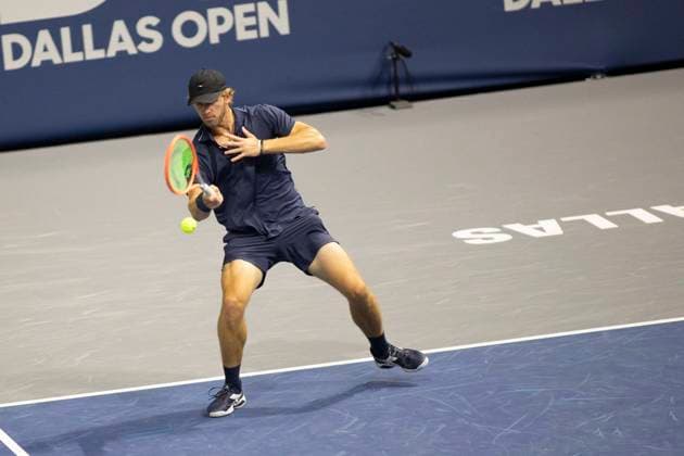 February 2, 2025, Frisco, Texas, USA: RYAN SEGGERMAN (USA) returns with a forehand during round 2 of the qualifiers at the Dallas Open at the Star in Frisco, TX. Frisco USA - ZUMAh193 20250202_zsp_h193_041 Copyright: xDanielxMcGregor-Huyerx