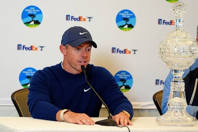 PEBBLE BEACH, CA - FEBRUARY 02: PGA, Golf Herren golfer Rory McIlroy speaks to the media after winning the AT&T Pebble Beach Pro AM on February 2, 2025, at Pebble Beach Golf Links in Pebble Beach, California. (Photo by Brian Spurlock Icon Sportswire) GOLF: FEB 02 PGA AT&T Pebble Beach Pro-Am EDITORIAL USE ONLY Icon25020213