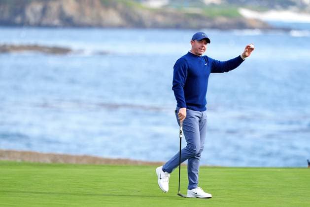 PEBBLE BEACH, CA - FEBRUARY 02: PGA, Golf Herren golfer Rory McIlroy reacts on the 18th hole after winning the AT&T Pebble Beach Pro AM on February 2, 2025, at Pebble Beach Golf Links in Pebble Beach, California. (Photo by Brian Spurlock Icon Sportswire) GOLF: FEB 02 PGA AT&T Pebble Beach Pro-Am EDITORIAL USE ONLY Icon25020223