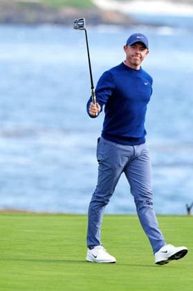 PEBBLE BEACH, CA - FEBRUARY 02: PGA, Golf Herren golfer Rory McIlroy reacts on the 18th hole after winning the AT&T Pebble Beach Pro AM on February 2, 2025, at Pebble Beach Golf Links in Pebble Beach, California. (Photo by Brian Spurlock Icon Sportswire) GOLF: FEB 02 PGA AT&T Pebble Beach Pro-Am EDITORIAL USE ONLY Icon25020225
