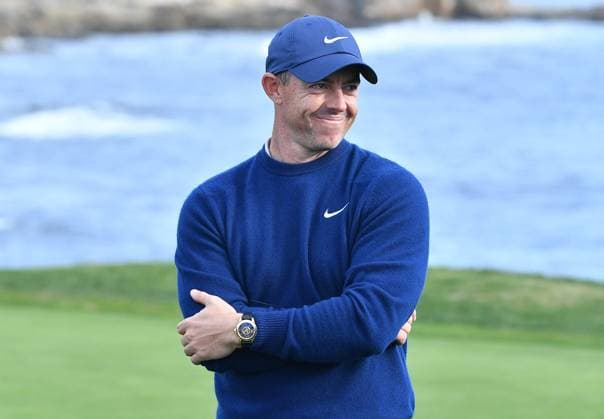 February 2, 2025, Pebble Beach, Ca, USA: Rory McIlroy is seen on the green of hole 18 after winning the Pro-Am on the final round of the AT&T Pebble Beach Pro-Am 2025 at Pebble Beach Golf Links on February 02, 2025 in Pebble Beach, California. Photo: Casey Flanigan imageSPACE Pebble Beach USA - ZUMAi237 20250202_zsa_i237_088 Copyright: xFlanigan Imagespacex