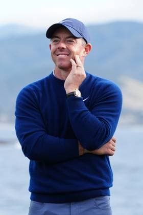 PEBBLE BEACH, CA - FEBRUARY 02: PGA, Golf Herren golfer Rory McIlroy smiles during the trophy ceremony after winning the AT&T Pebble Beach Pro AM on February 2, 2025, at Pebble Beach Golf Links in Pebble Beach, California. (Photo by Brian Spurlock Icon Sportswire) GOLF: FEB 02 PGA AT&T Pebble Beach Pro-Am EDITORIAL USE ONLY Icon25020261