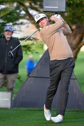 PEBBLE BEACH, CA - FEBRUARY 02: Keith Mitchell (USA) watches his tee shot on 2 during the final round of the AT&T Pebble Beach Pro-Am at Pebble Beach Golf Links on February 2, 2025, in Pebble Beach, California. (Photo by Ken Murray Icon Sportswire) GOLF: FEB 02 PGA, Golf Herren AT&T Pebble Beach Pro-Am EDITORIAL USE ONLY Icon250202007
