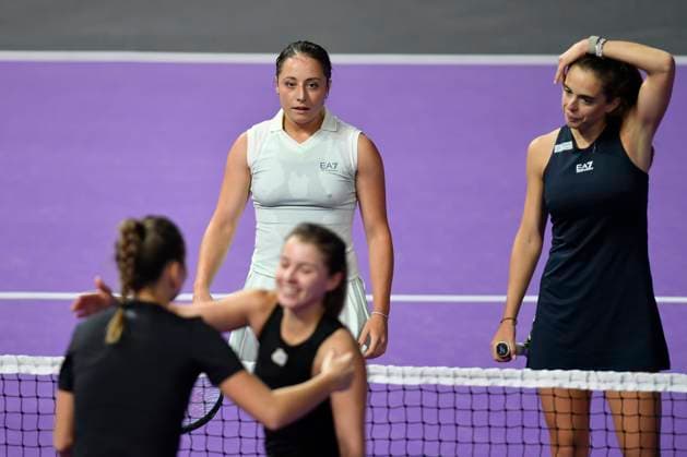 Transylvania Open - Victoriya Tomova v Mayar Sherif Lucia Bronzetti and Elisabeta Cocciaretto of Italy in action against Maja Chwalinska of Poland and Anastasia Detiuc of Czech Republic during the WTA, Tennis Damen Tour Transylvania Open match, in Cluj Napoca, Monday 03 February 2025. Alex Nicodim Imago Images Copyright: xAlexxNicodimx