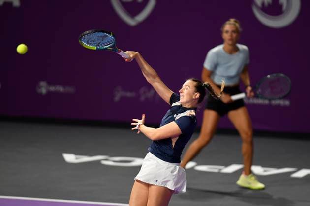 Transylvania Open - Victoriya Tomova v Mayar Sherif Jacqueline Cristian and Angelica Moratelli of Italy in action against Sabrina Sanataria of United States and Monica Niculescu of Romania during the WTA, Tennis Damen Tour Transylvania Open double match, in Cluj Napoca, Monday 03 February 2025. Alex Nicodim Imago Images Copyright: xAlexxNicodimx