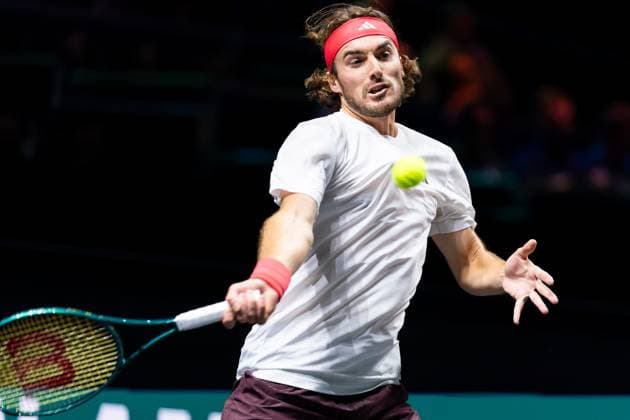 2025-02-03 ABN AMRO Open Day One ROTTERDAM, NETHERLANDS - FEBRUARY 3: Stefanos Tsitsipas of Greece in action during Day One of the ABN AMRO Open at Rotterdam Ahoy on February 3, 2025 in Rotterdam, Netherlands. (Photo by Joris Verwijst BSR Agency) Rotterdam Netherlands Content not available for redistribution in The Netherlands directly or indirectly through any third parties. Copyright: xBSRxAgencyx