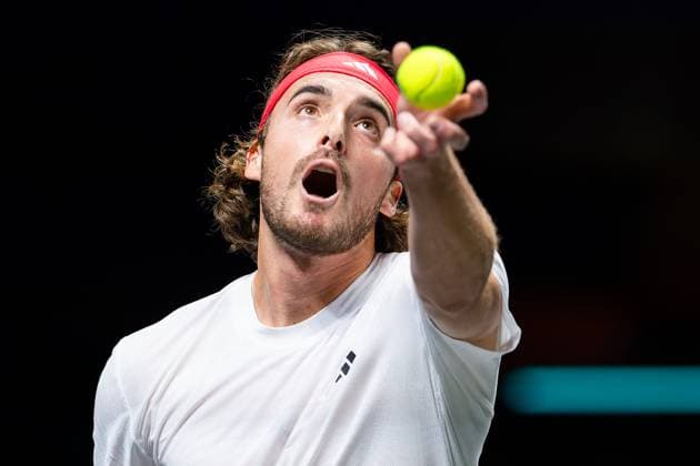 2025-02-03 ABN AMRO Open Day One ROTTERDAM, NETHERLANDS - FEBRUARY 3: Stefanos Tsitsipas of Greece in action during Day One of the ABN AMRO Open at Rotterdam Ahoy on February 3, 2025 in Rotterdam, Netherlands. (Photo by Joris Verwijst BSR Agency) Rotterdam Netherlands Content not available for redistribution in The Netherlands directly or indirectly through any third parties. Copyright: xBSRxAgencyx