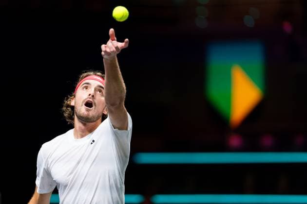 2025-02-03 ABN AMRO Open Day One ROTTERDAM, NETHERLANDS - FEBRUARY 3: Stefanos Tsitsipas of Greece in action during Day One of the ABN AMRO Open at Rotterdam Ahoy on February 3, 2025 in Rotterdam, Netherlands. (Photo by Joris Verwijst BSR Agency) Rotterdam Netherlands Content not available for redistribution in The Netherlands directly or indirectly through any third parties. Copyright: xBSRxAgencyx