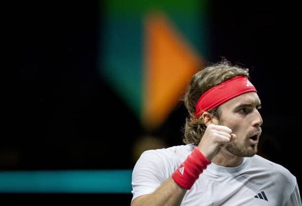 ROTTERDAM - Stefanos Tsitsipas (GRE) in action against Harold Mayot (FRA) on the first day of the ABN AMRO Open tennis tournament in Ahoy. ANP SANDER KONINGcz (POL) ABN AMRO Open - Day One 2025 xVIxANPxSportx xxANPxIVx 519067427 originalFilename: 519067427.jpg